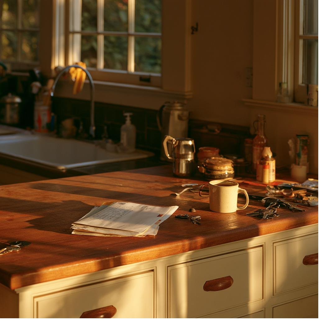 A real kitchen counter with everyday clutter