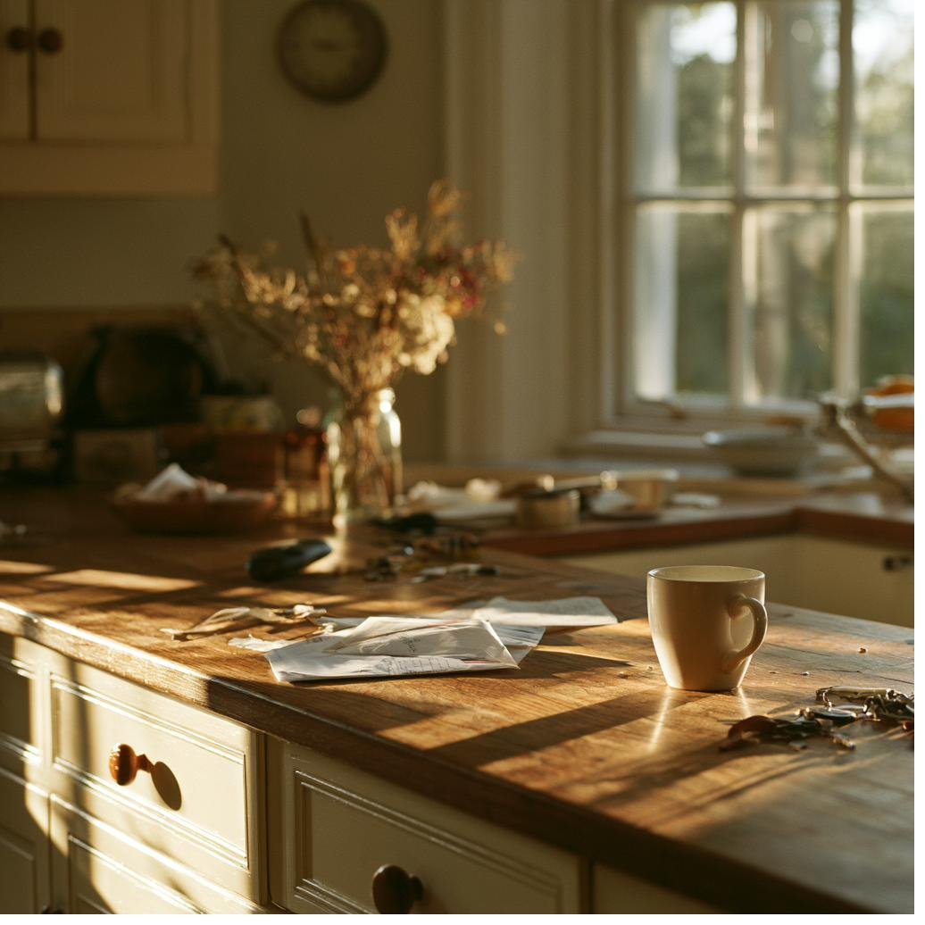 Early morning kitchen — one clear surface