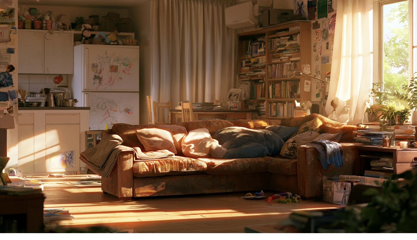 A real, lived-in family living room